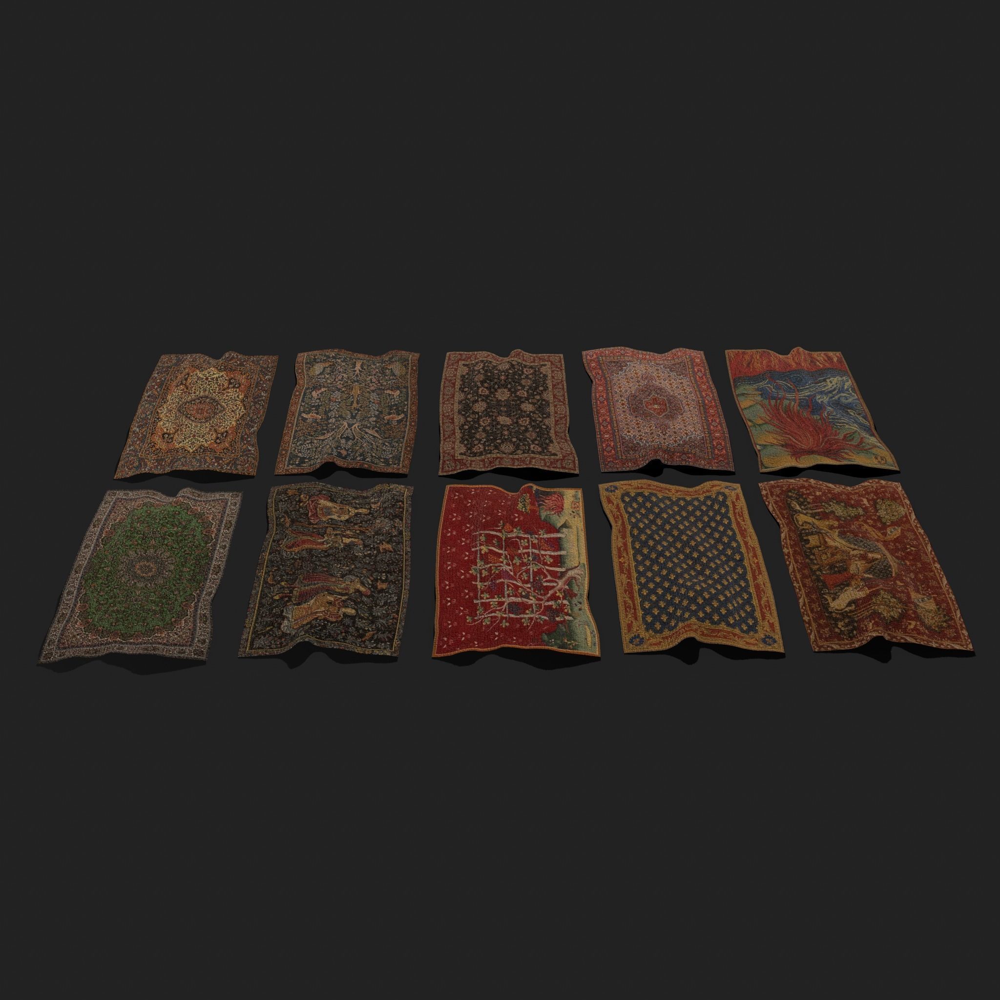 Ten Highly Detailed Medieval Style Tapestries 3D Model Collection_13