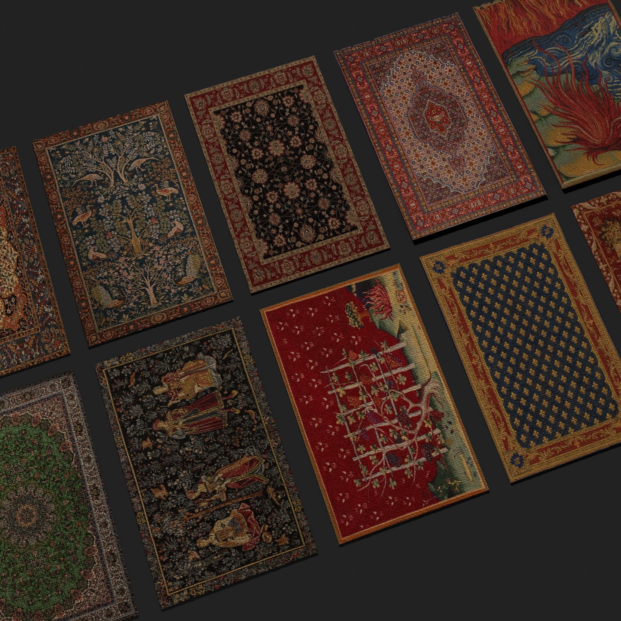 Ten Highly Detailed Medieval Style Tapestries 3D Model Collection_16