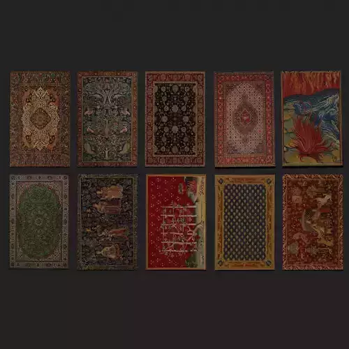 Ten Highly Detailed Medieval Style Tapestries  3D Model Collection