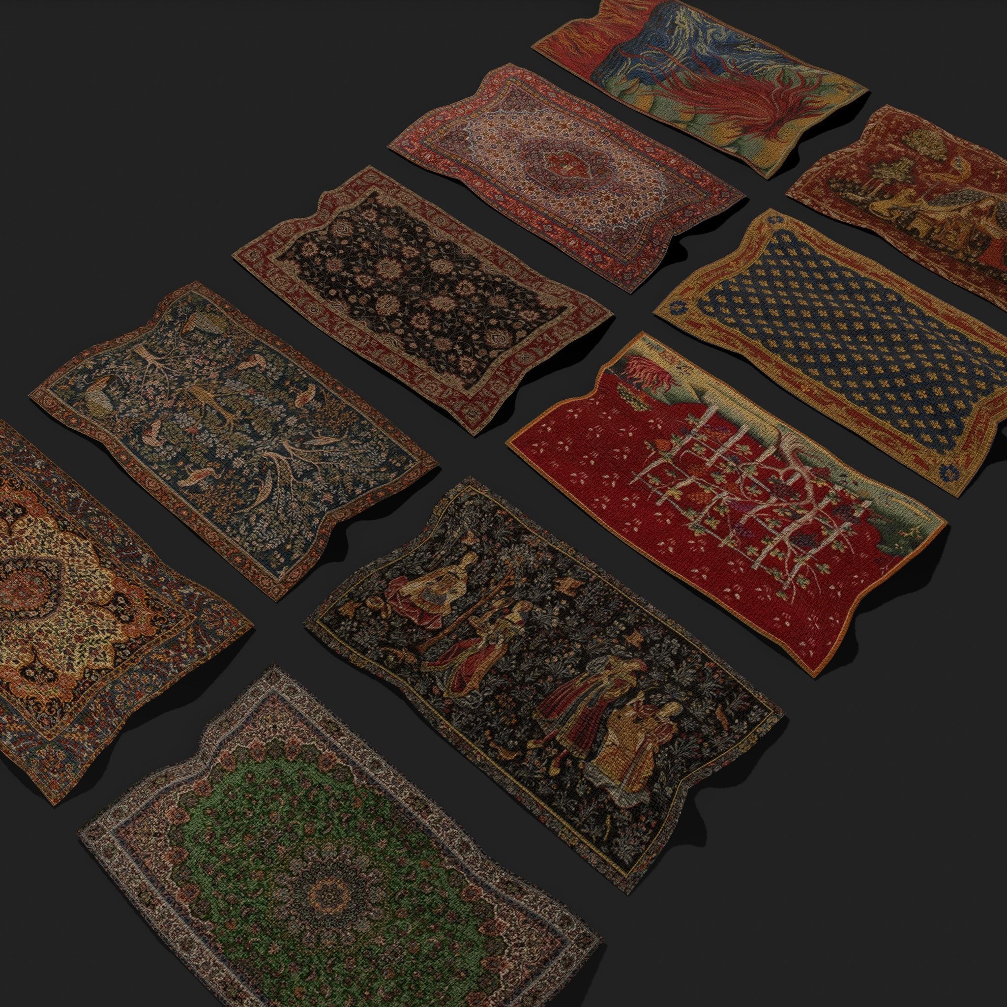 Ten Highly Detailed Medieval Style Tapestries 3D Model Collection_14