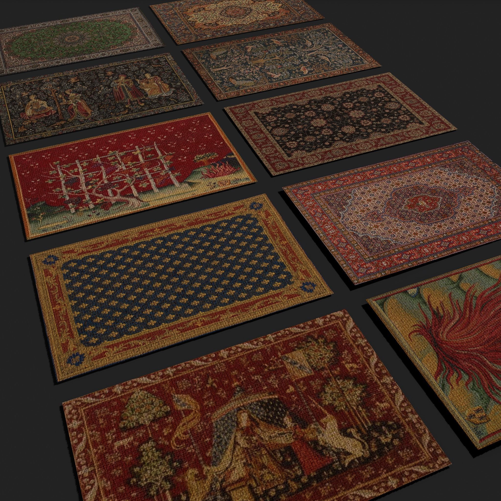 Ten Highly Detailed Medieval Style Tapestries 3D Model Collection_18