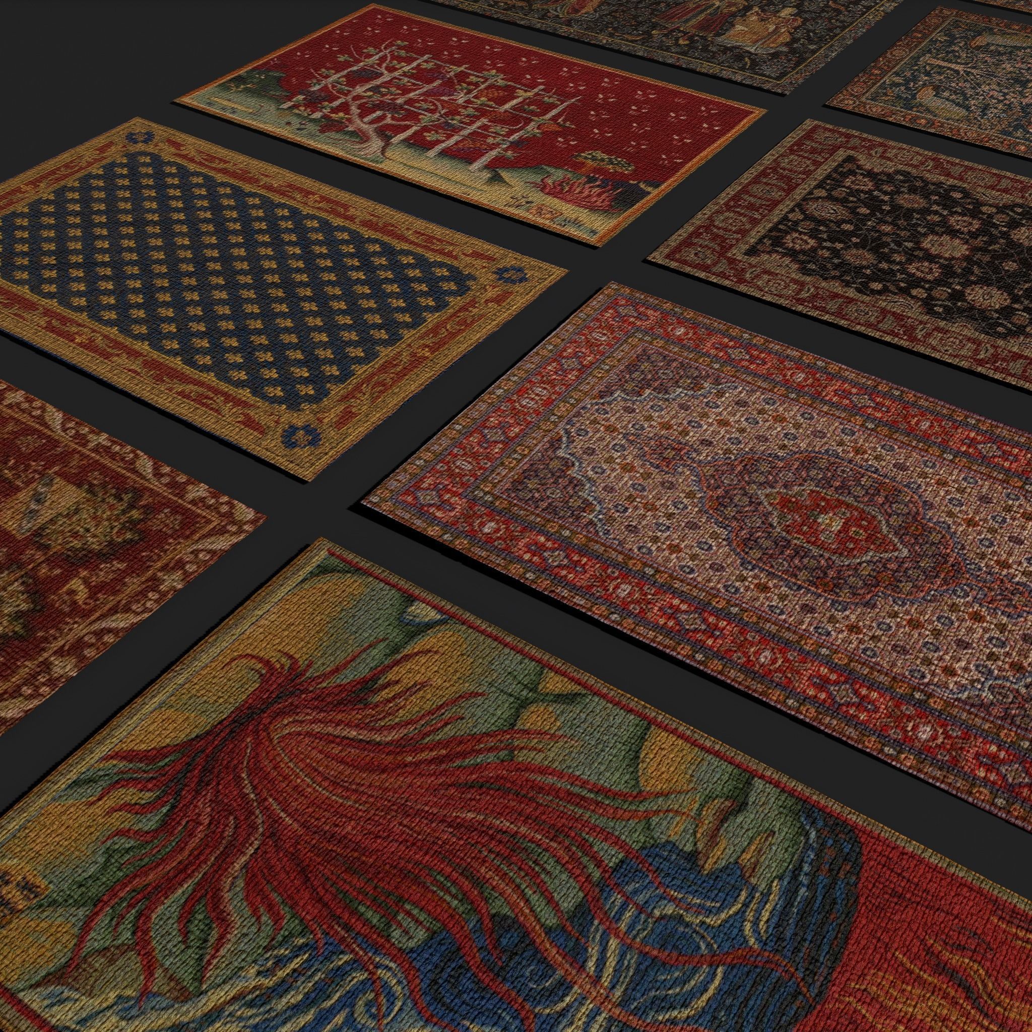 Ten Highly Detailed Medieval Style Tapestries 3D Model Collection_19