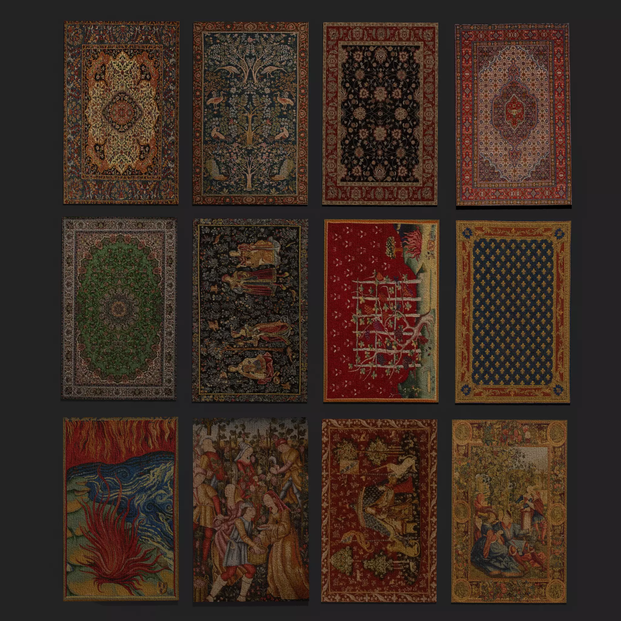 Twelve Highly Detailed Medieval Style Tapestries  3D Model Collection_0