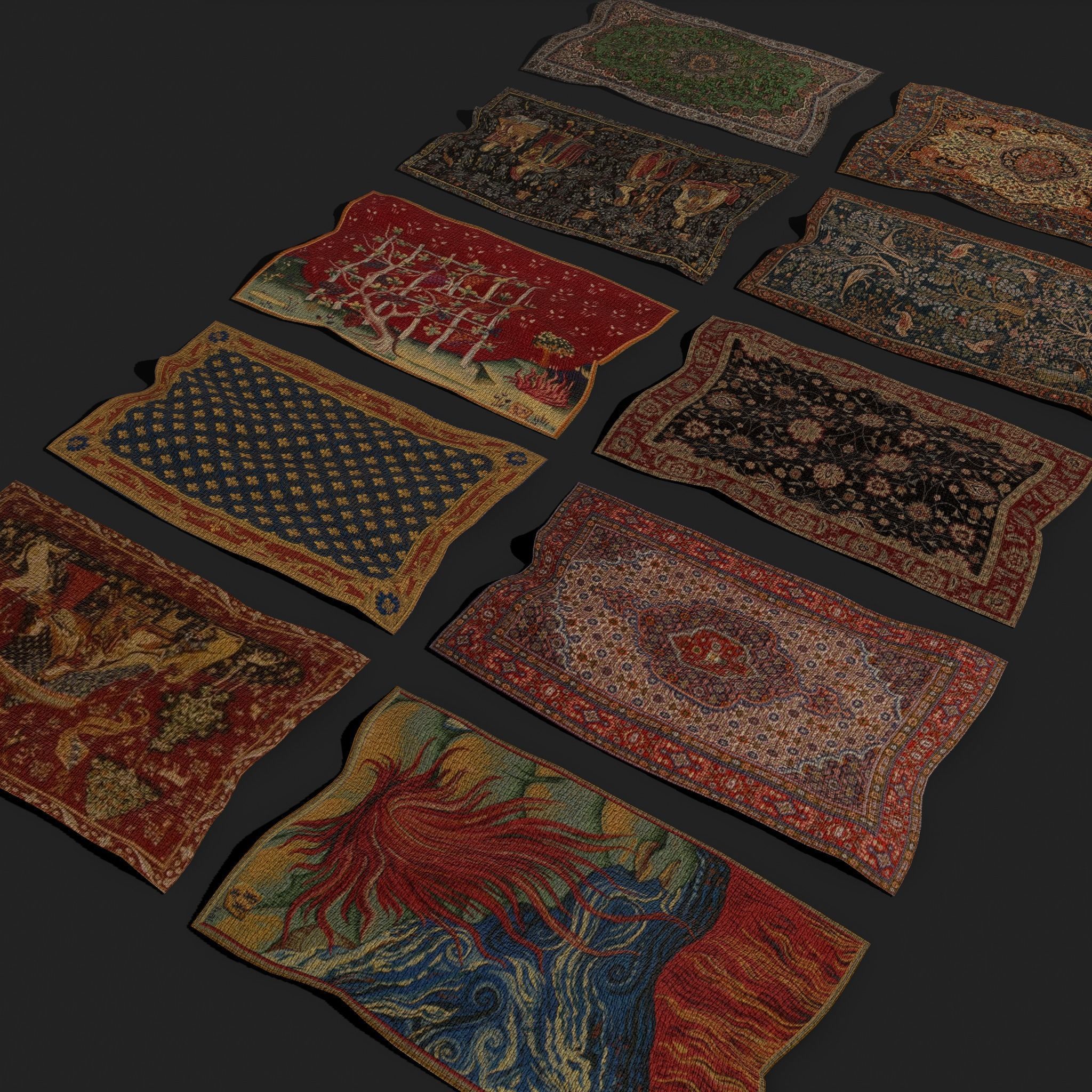 Twelve Highly Detailed Medieval Style Tapestries  3D Model Collection_109