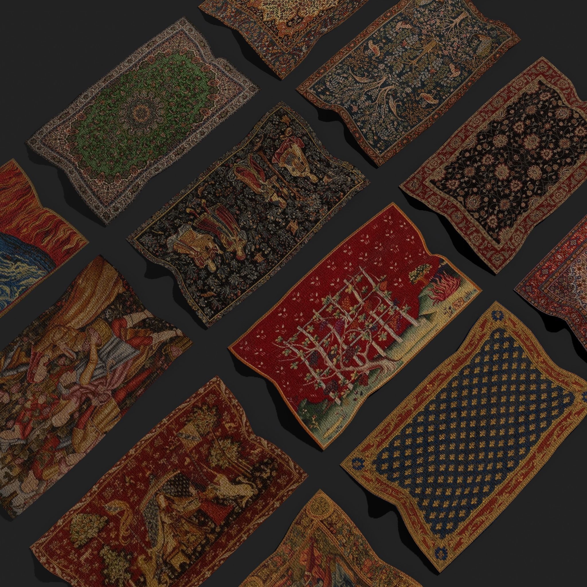 Twelve Highly Detailed Medieval Style Tapestries  3D Model Collection_128