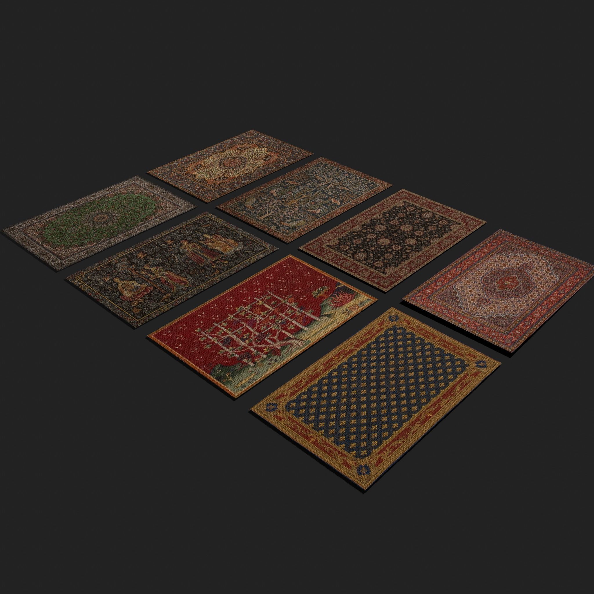 Twelve Highly Detailed Medieval Style Tapestries  3D Model Collection_32