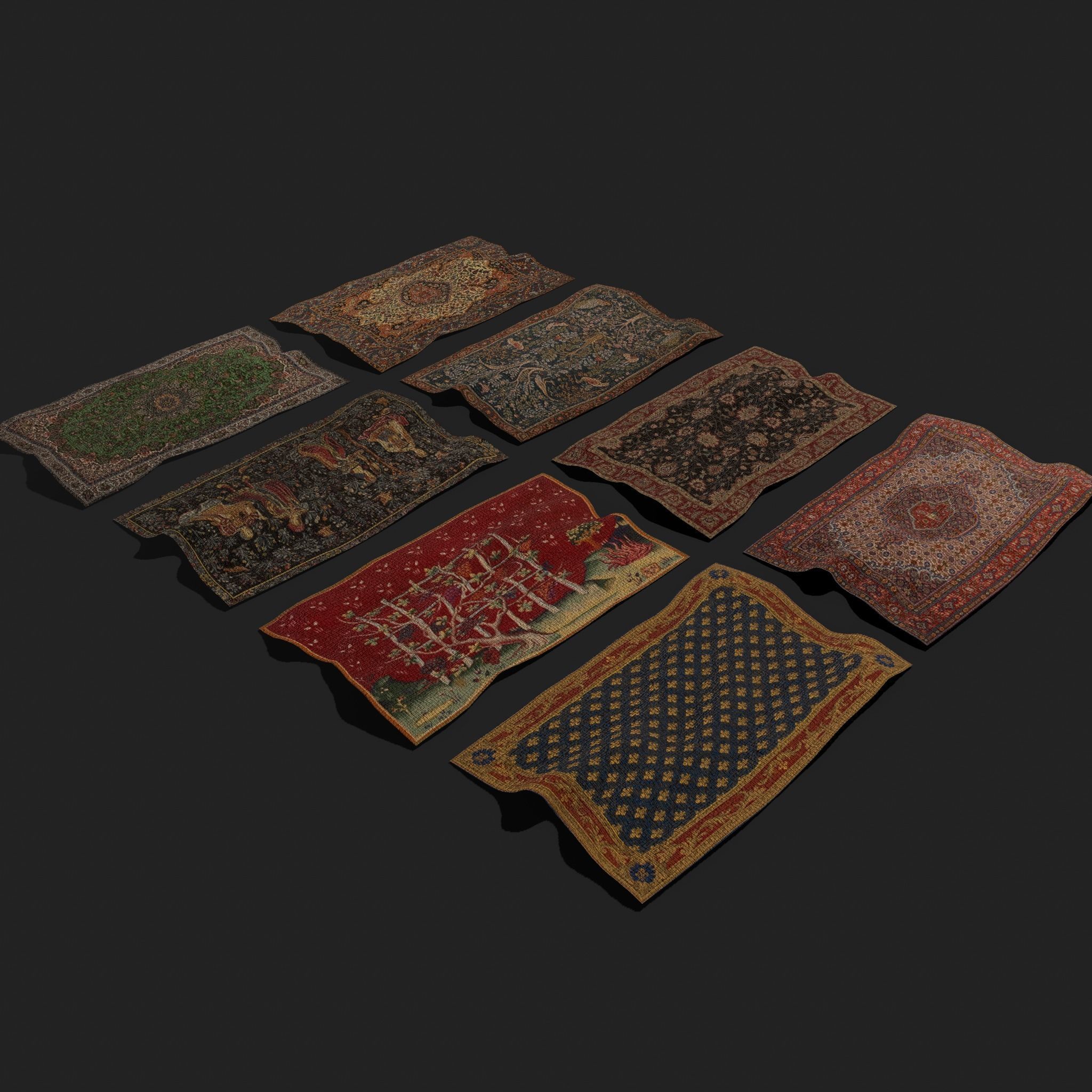 Twelve Highly Detailed Medieval Style Tapestries  3D Model Collection_31