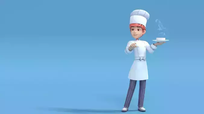 Cook Low Poly cartoon chef Low-poly 3D model