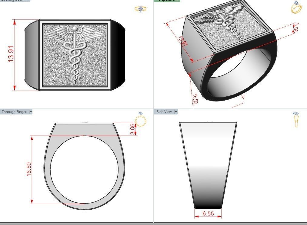 Caduceus ring 3D print model_2