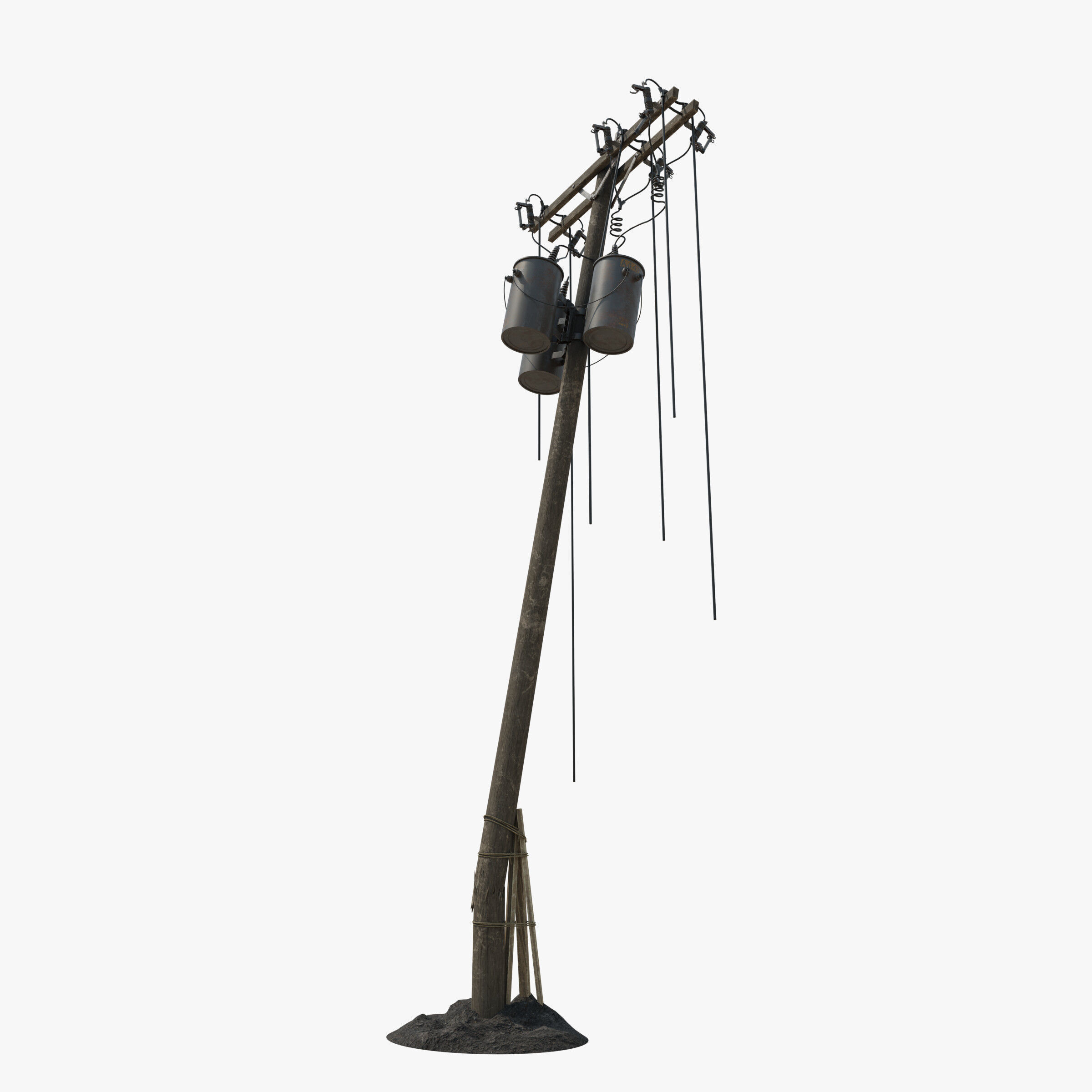 Broken Utility Pole Free low-poly 3D model_19