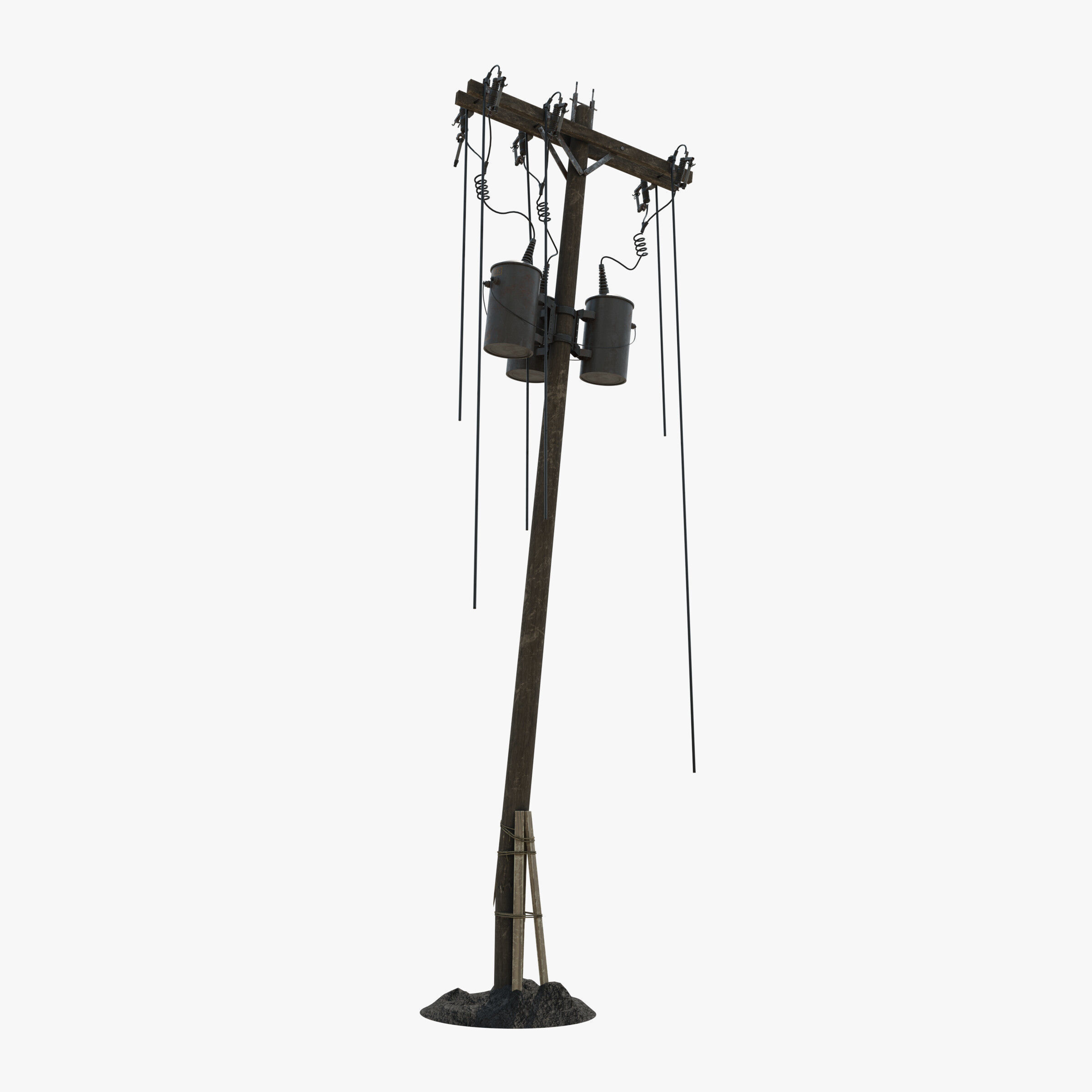 Broken Utility Pole Free low-poly 3D model_17