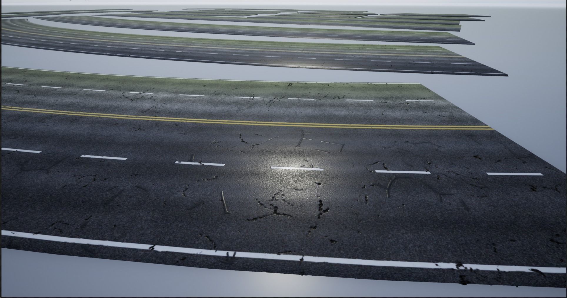 Modular Cracked 4-Lane Highway Roads 4K-2K Low-poly 3D model_13