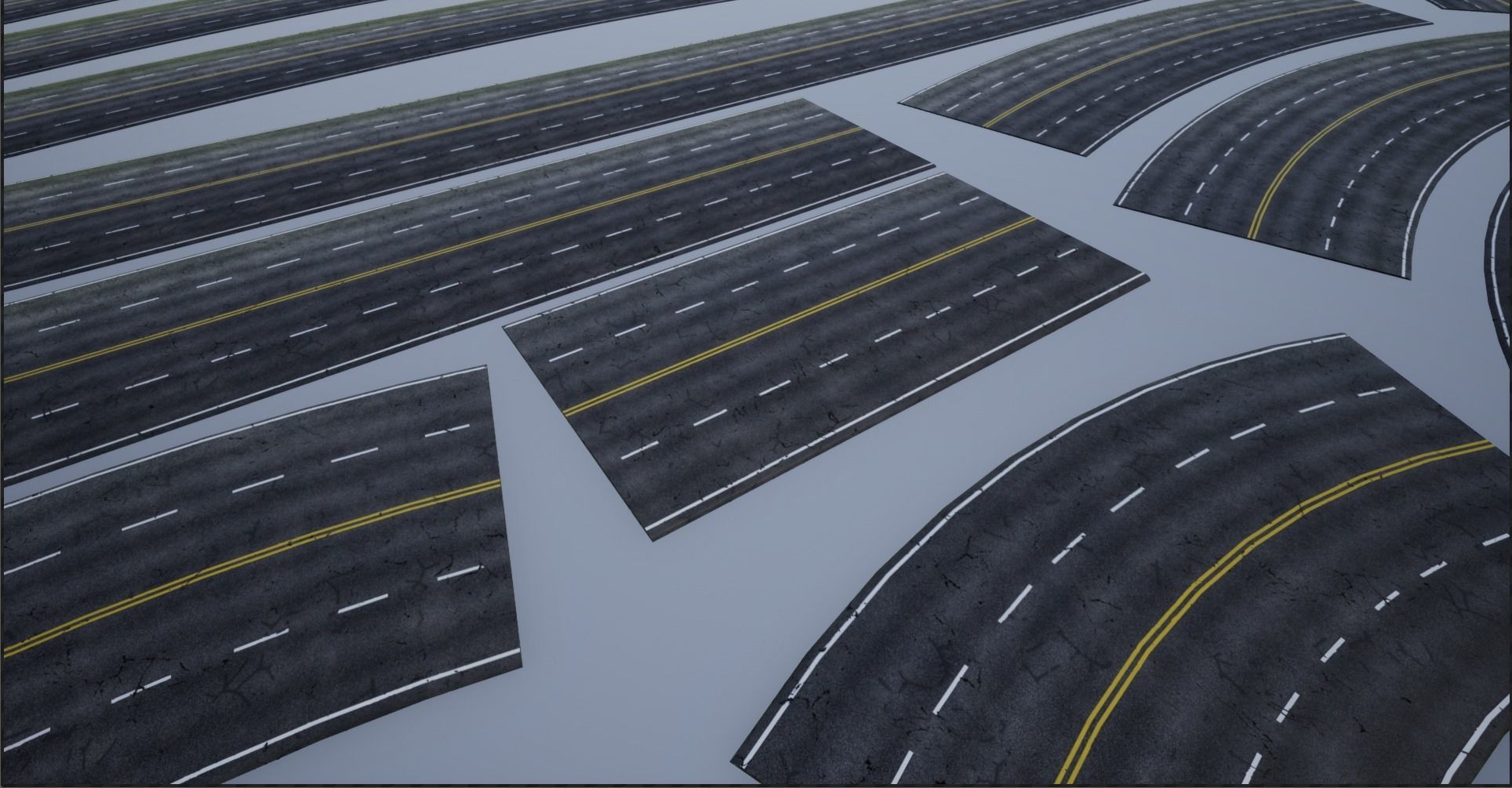 Modular Cracked 4-Lane Highway Roads 4K-2K Low-poly 3D model_10