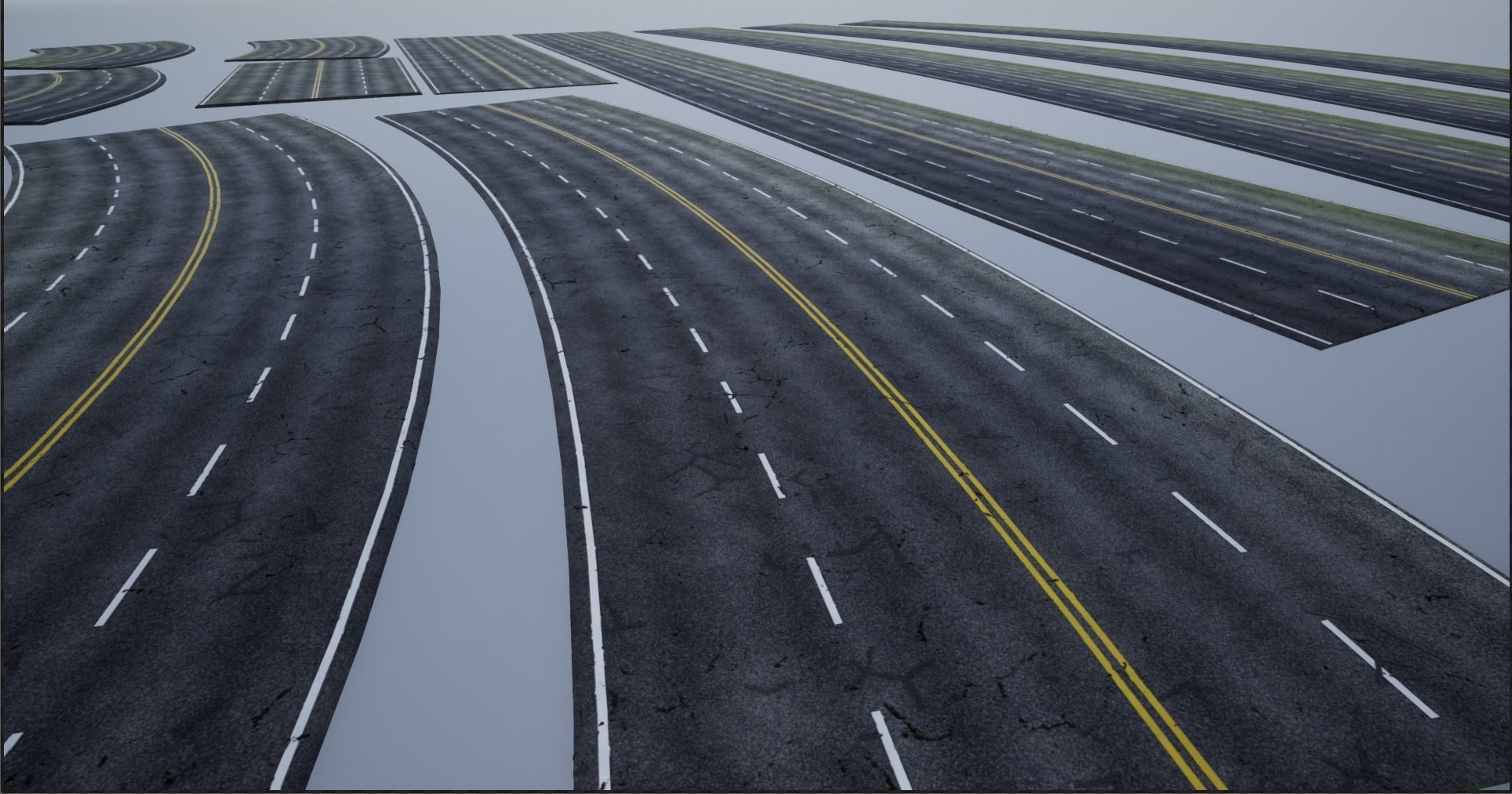 Modular Cracked 4-Lane Highway Roads 4K-2K Low-poly 3D model_21