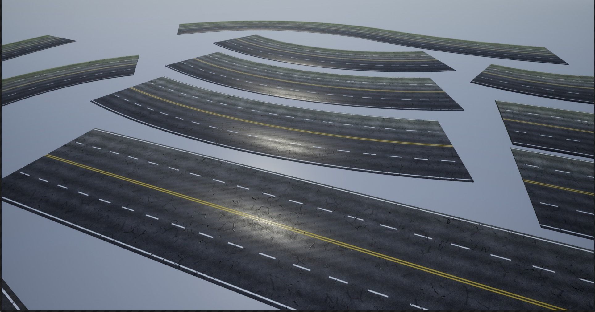 Modular Cracked 4-Lane Highway Roads 4K-2K Low-poly 3D model_16