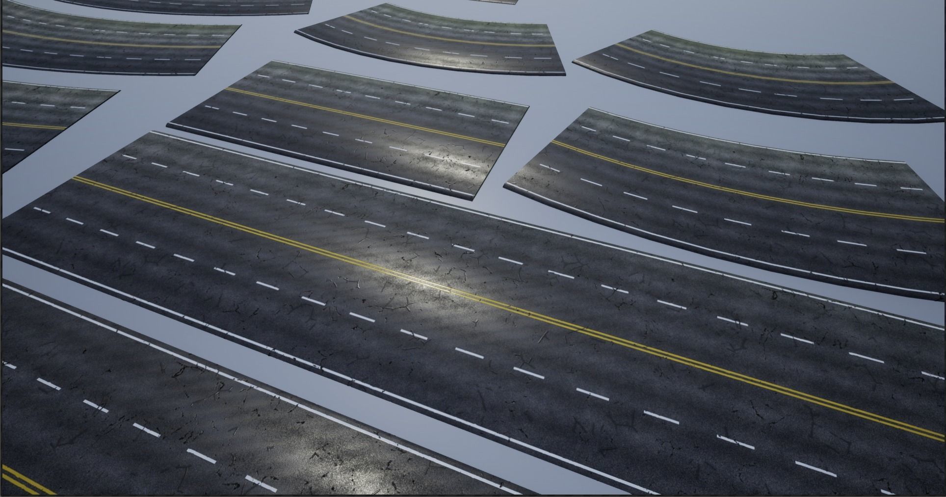 Modular Cracked 4-Lane Highway Roads 4K-2K Low-poly 3D model_11