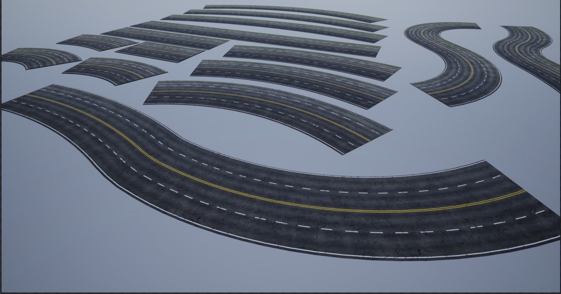 Modular Cracked 4-Lane Highway Roads 4K-2K Low-poly 3D model_15