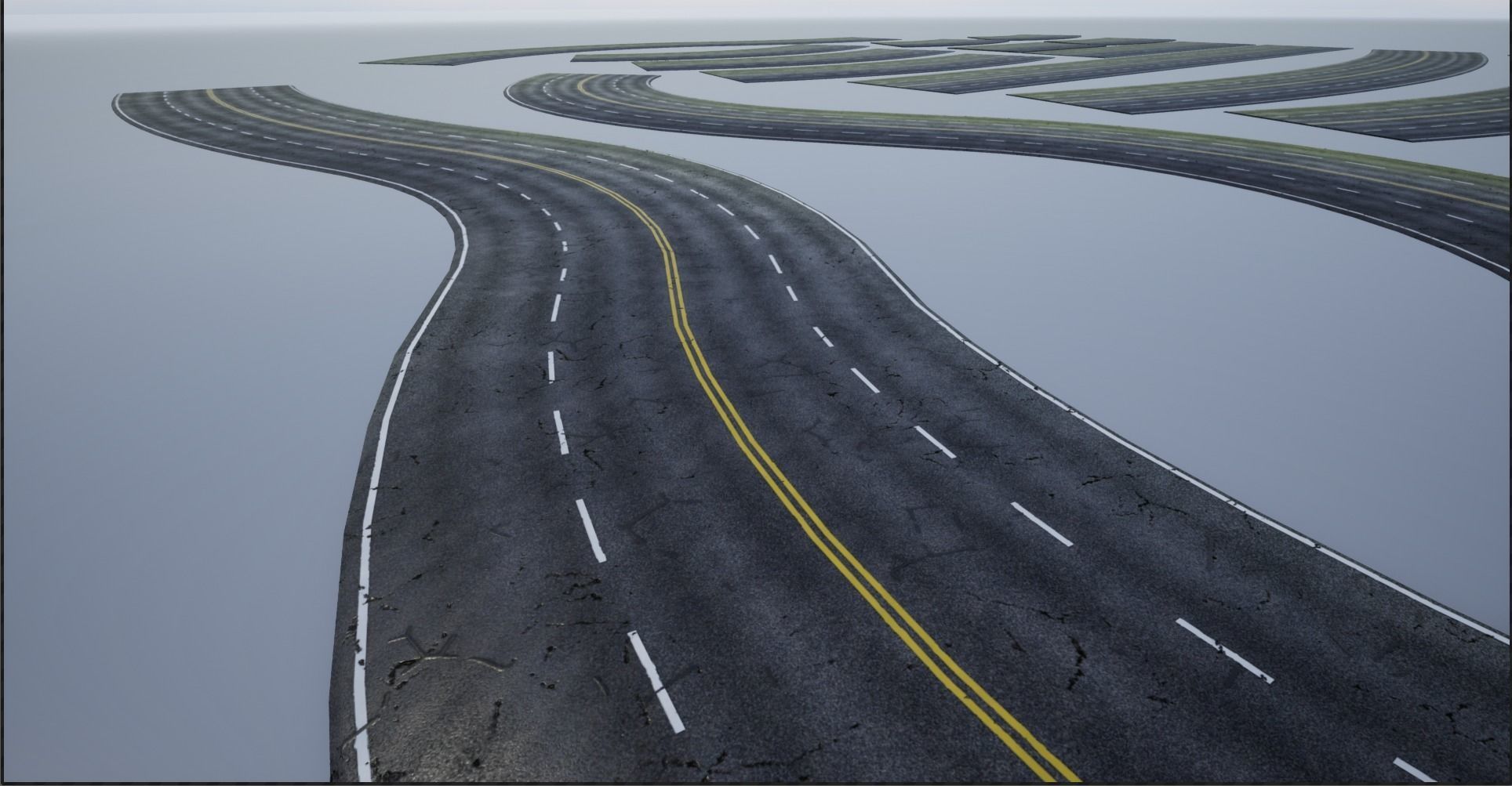 Modular Cracked 4-Lane Highway Roads 4K-2K Low-poly 3D model_19