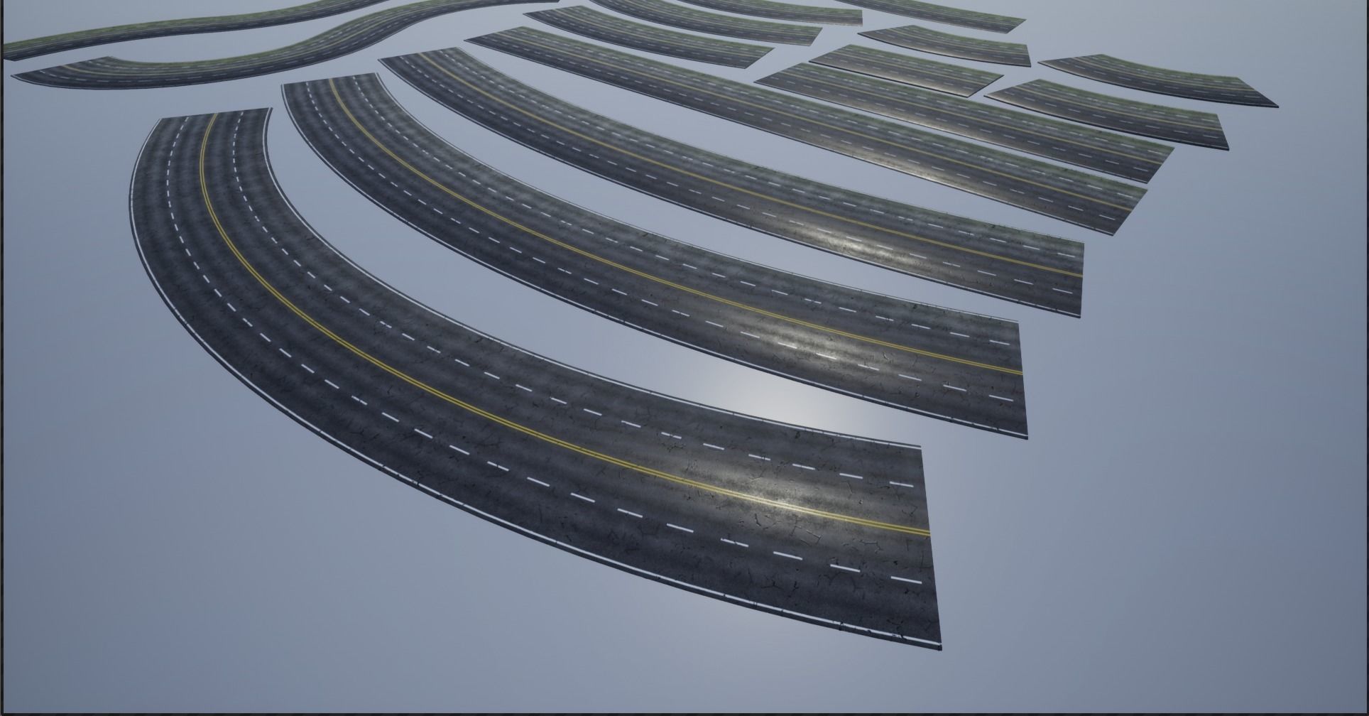 Modular Cracked 4-Lane Highway Roads 4K-2K Low-poly 3D model_12