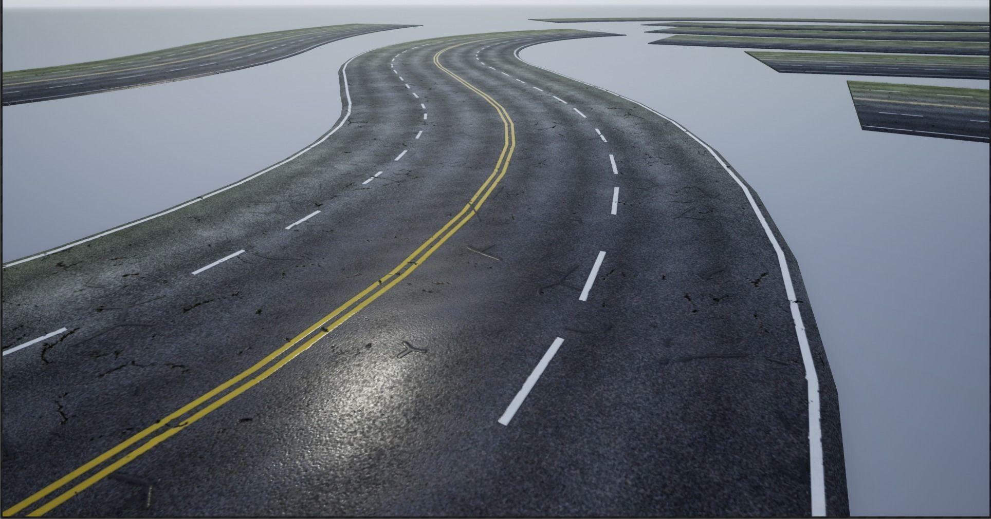 Modular Cracked 4-Lane Highway Roads 4K-2K Low-poly 3D model_18