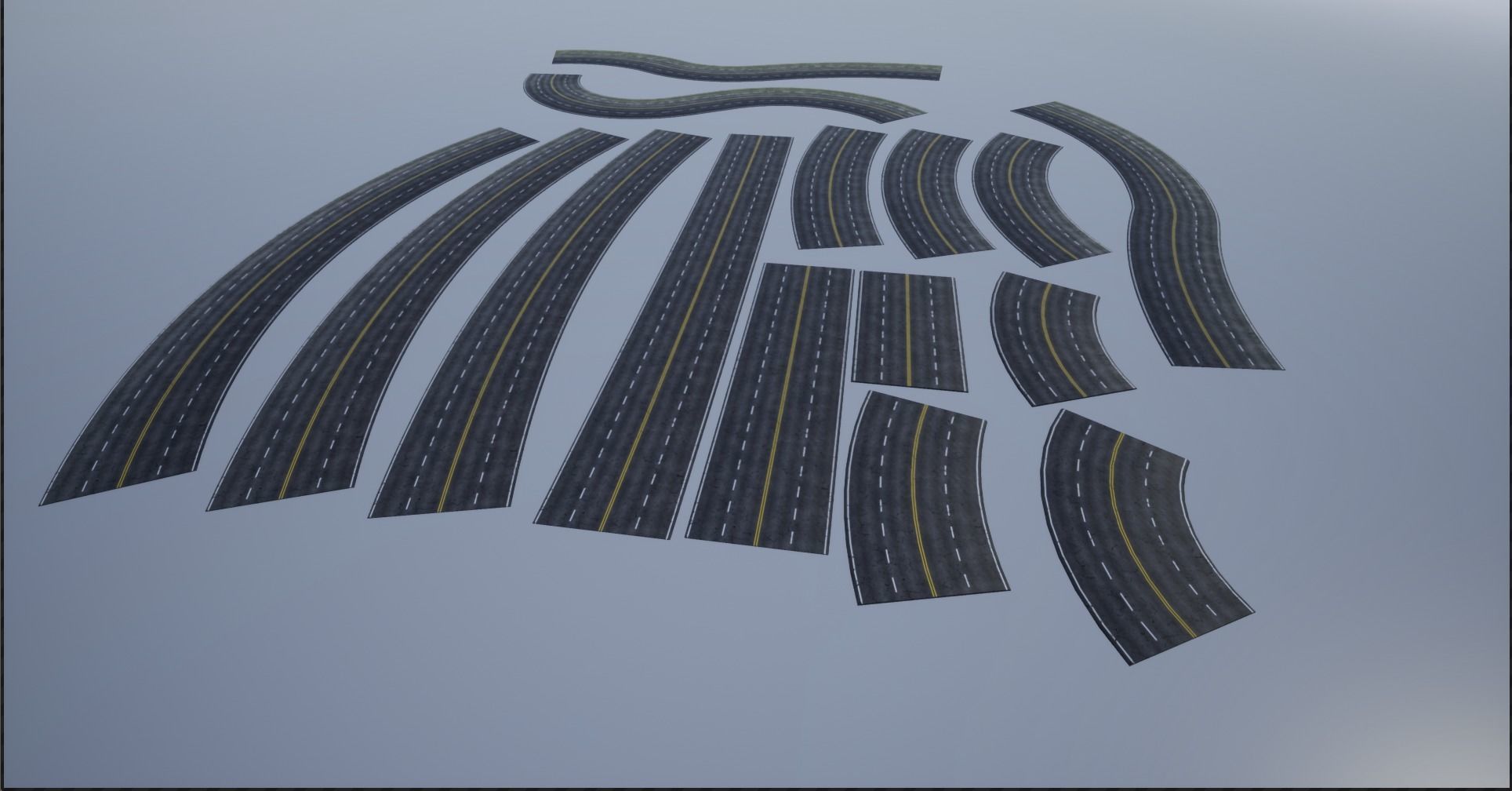 Modular Cracked 4-Lane Highway Roads 4K-2K Low-poly 3D model_2