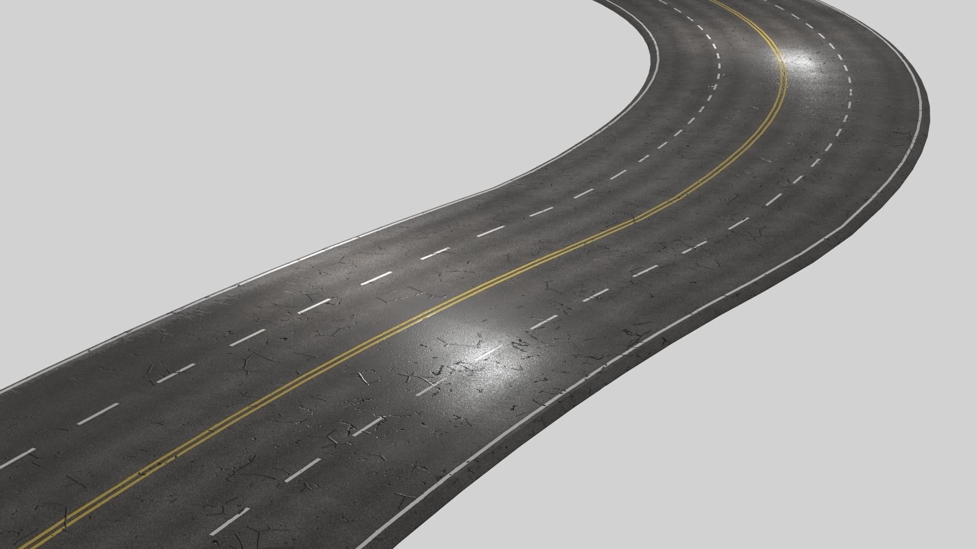 Modular Cracked 4-Lane Highway Roads 4K-2K Low-poly 3D model_7