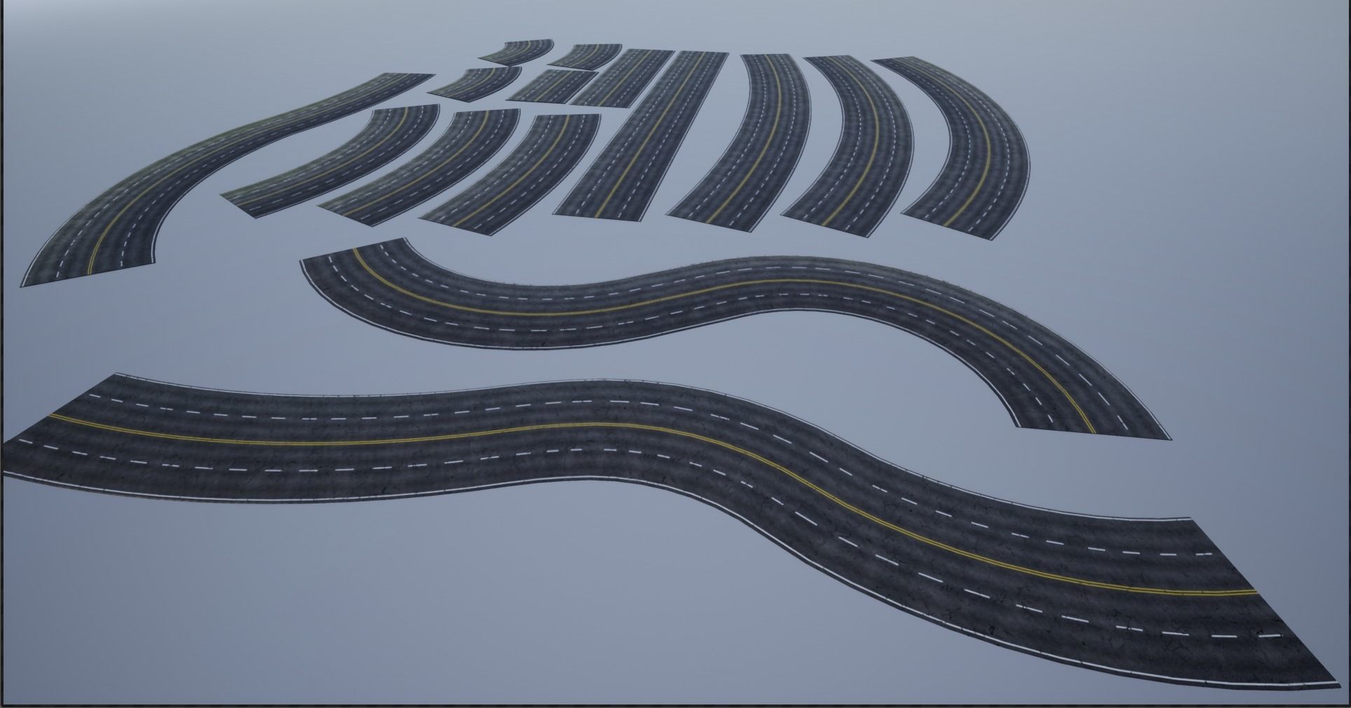 Modular Cracked 4-Lane Highway Roads 4K-2K Low-poly 3D model_3