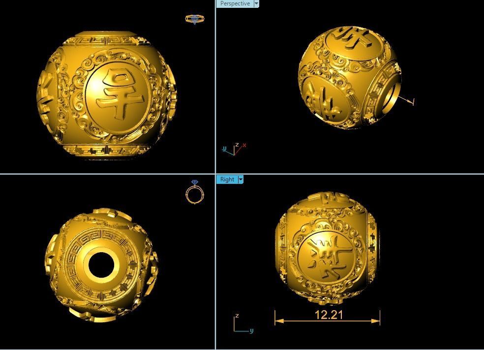 CHARM 3D PRINT gold plated bead bracelet 3D print model_1