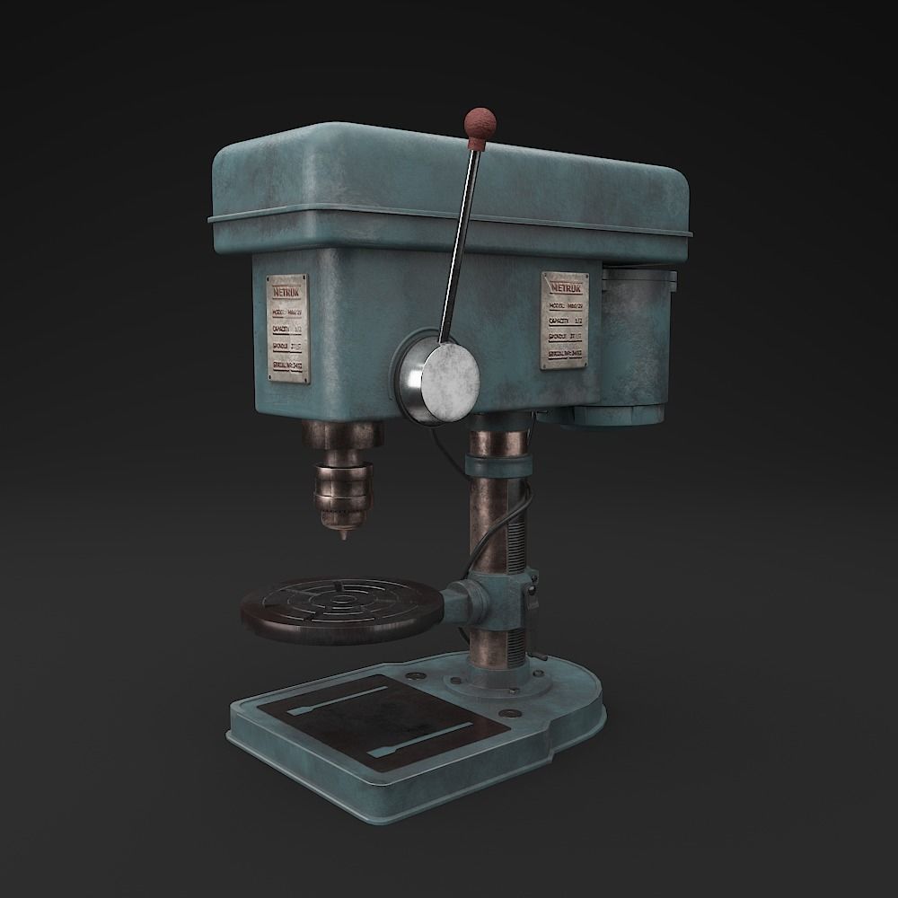Drill Press  Low-poly 3D model_0