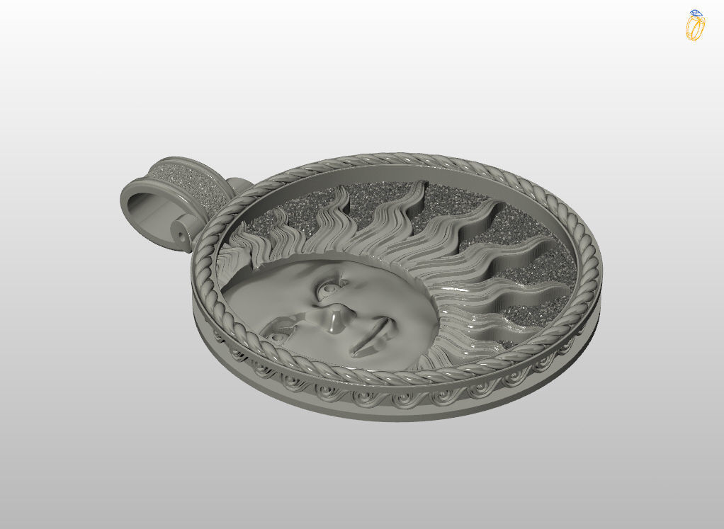 Sun face pendant 3D print model_3