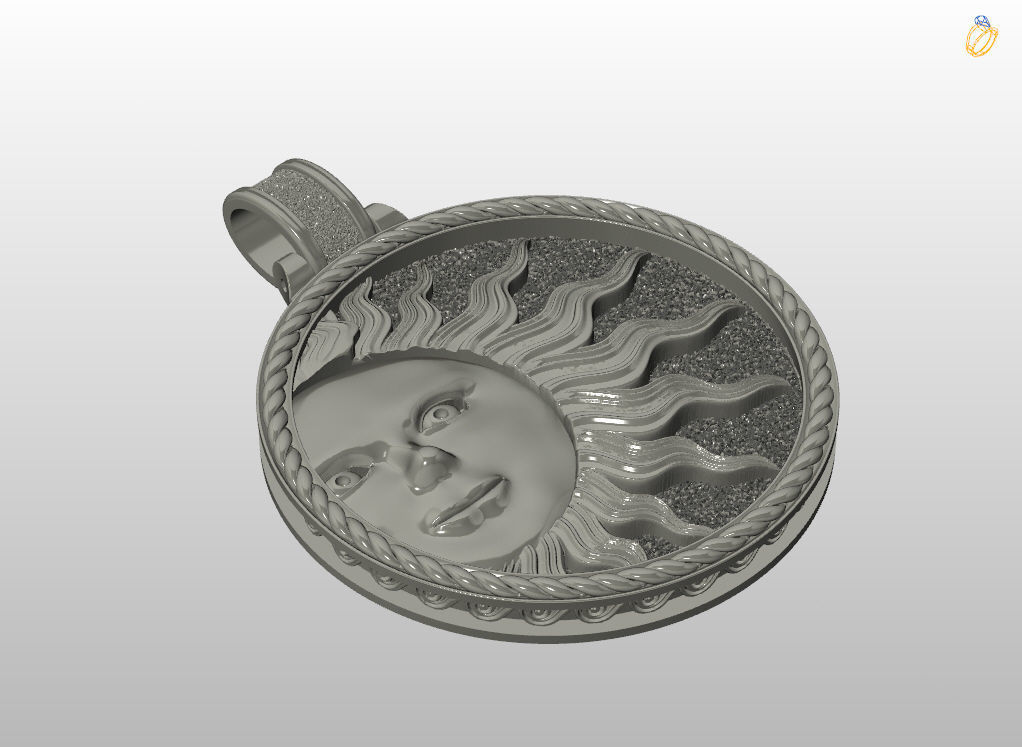 Sun face pendant 3D print model_8