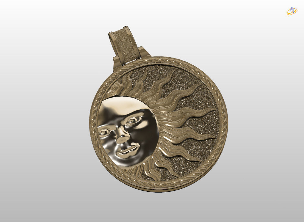 Sun face pendant 3D print model_5