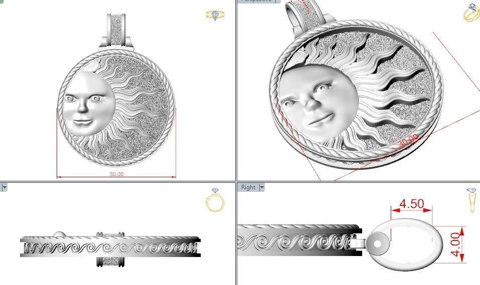 Sun face pendant 3D print model_1