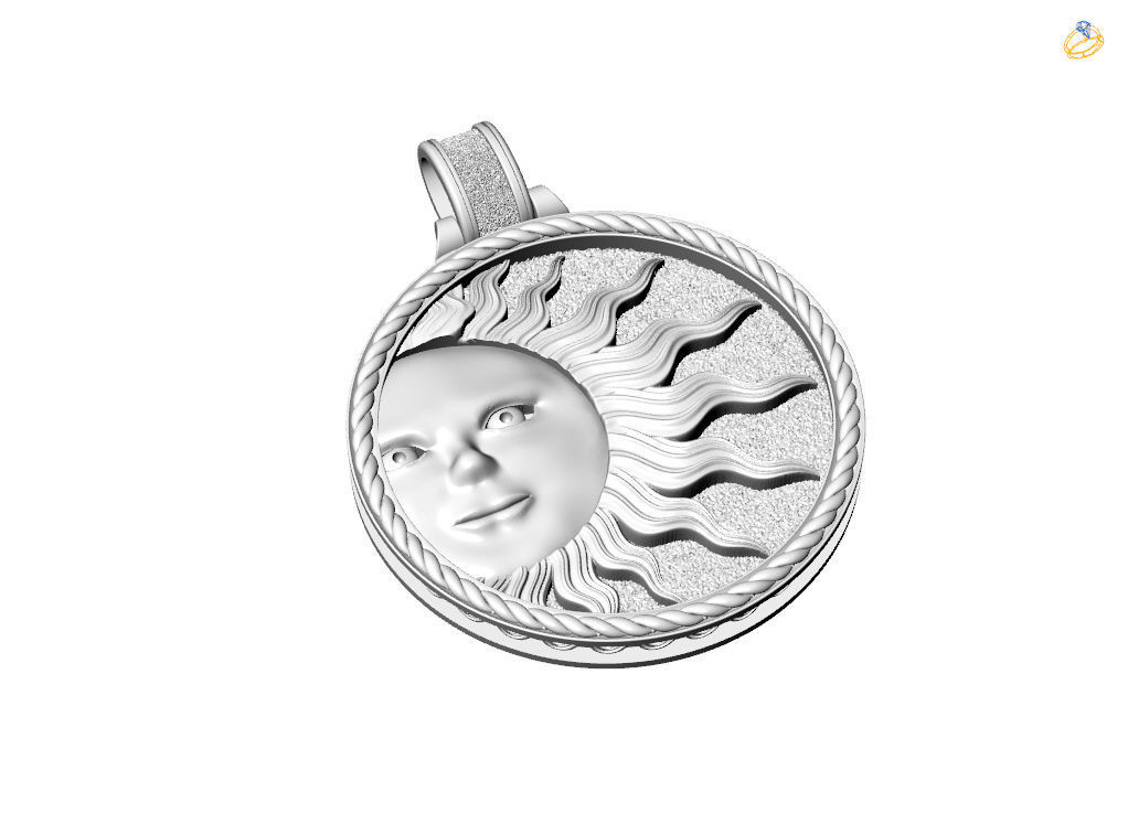 Sun face pendant 3D print model_12