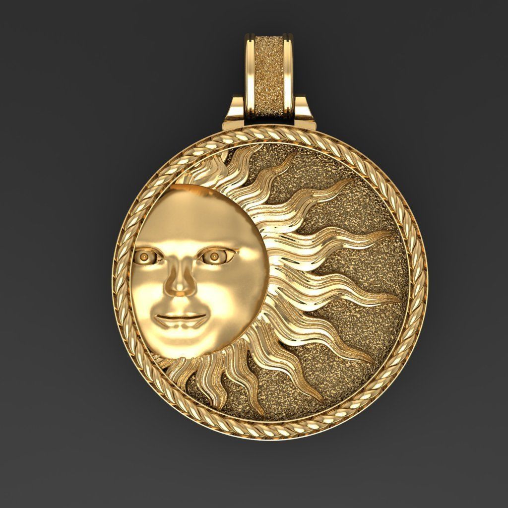 Sun face pendant 3D print model_2