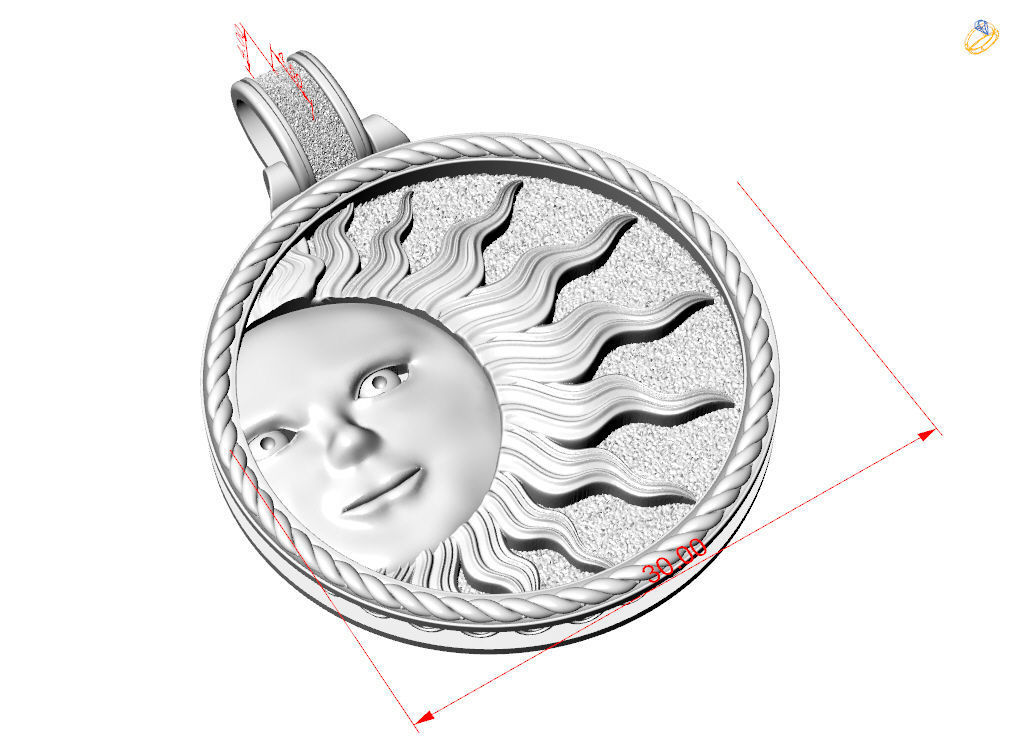 Sun face pendant 3D print model_4