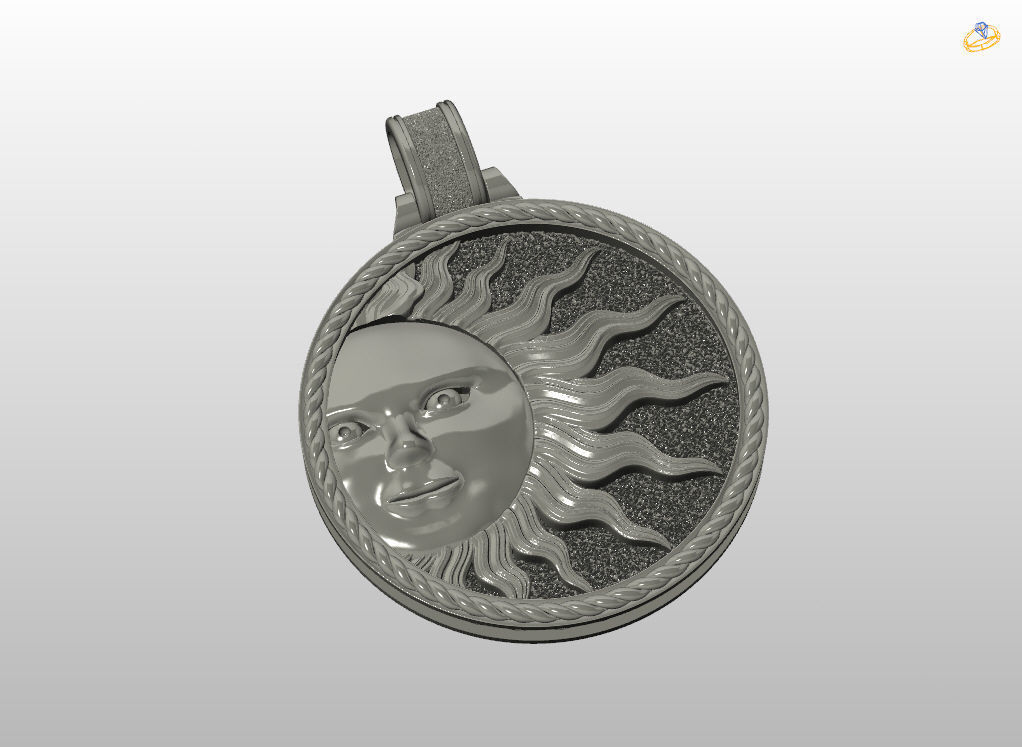 Sun face pendant 3D print model_7