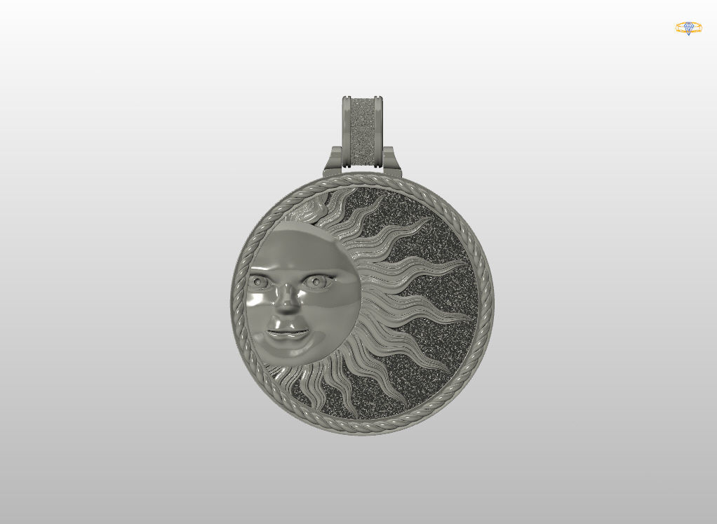 Sun face pendant 3D print model_6