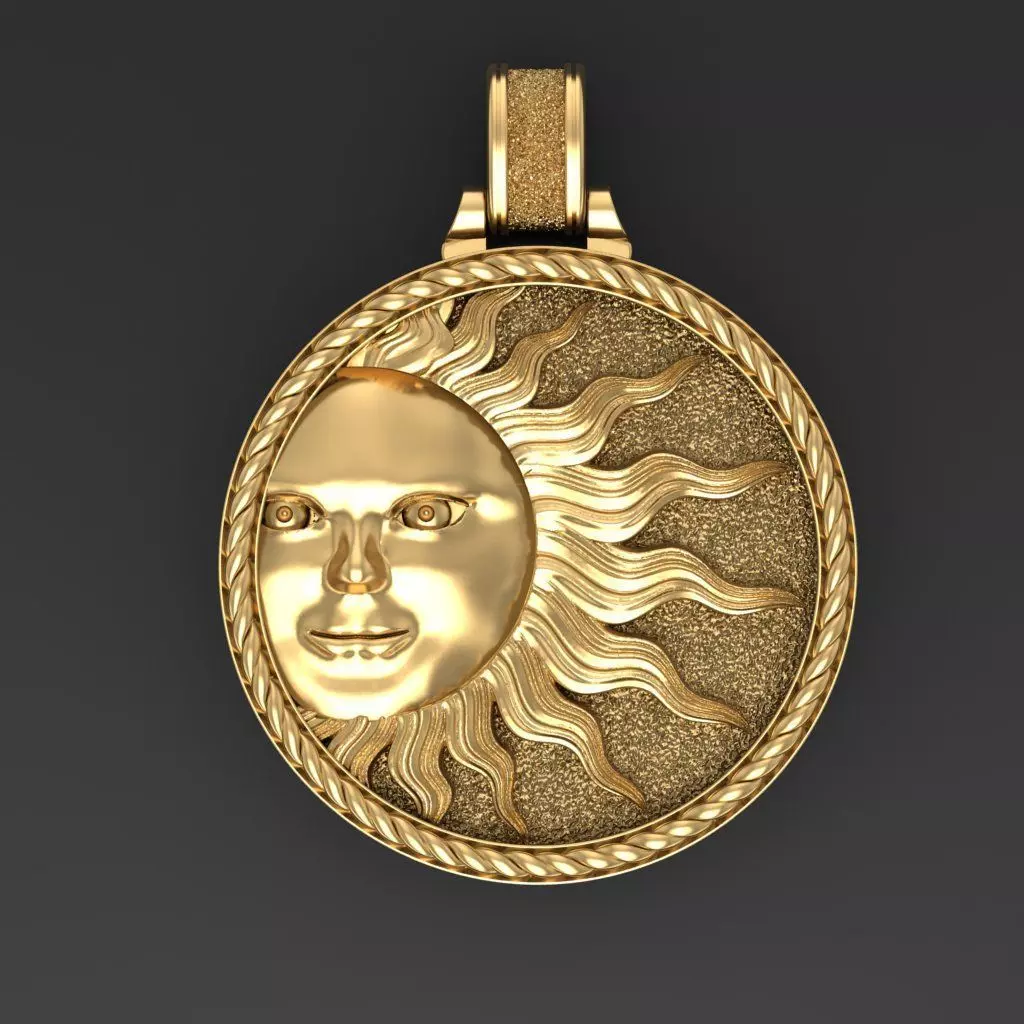 Sun face pendant 3D print model_0