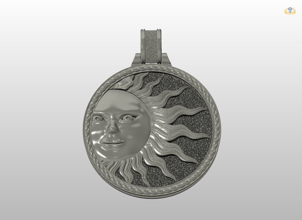 Sun face pendant 3D print model_10