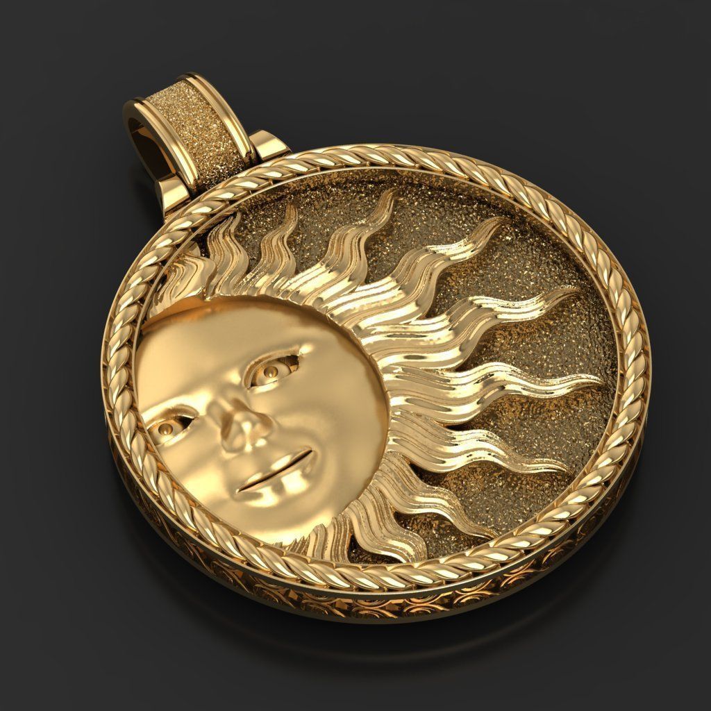 Sun face pendant 3D print model_9