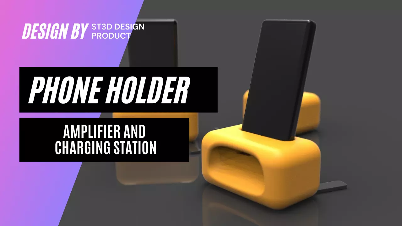 Phone Holder with Amplifier and Charging station 3D print model