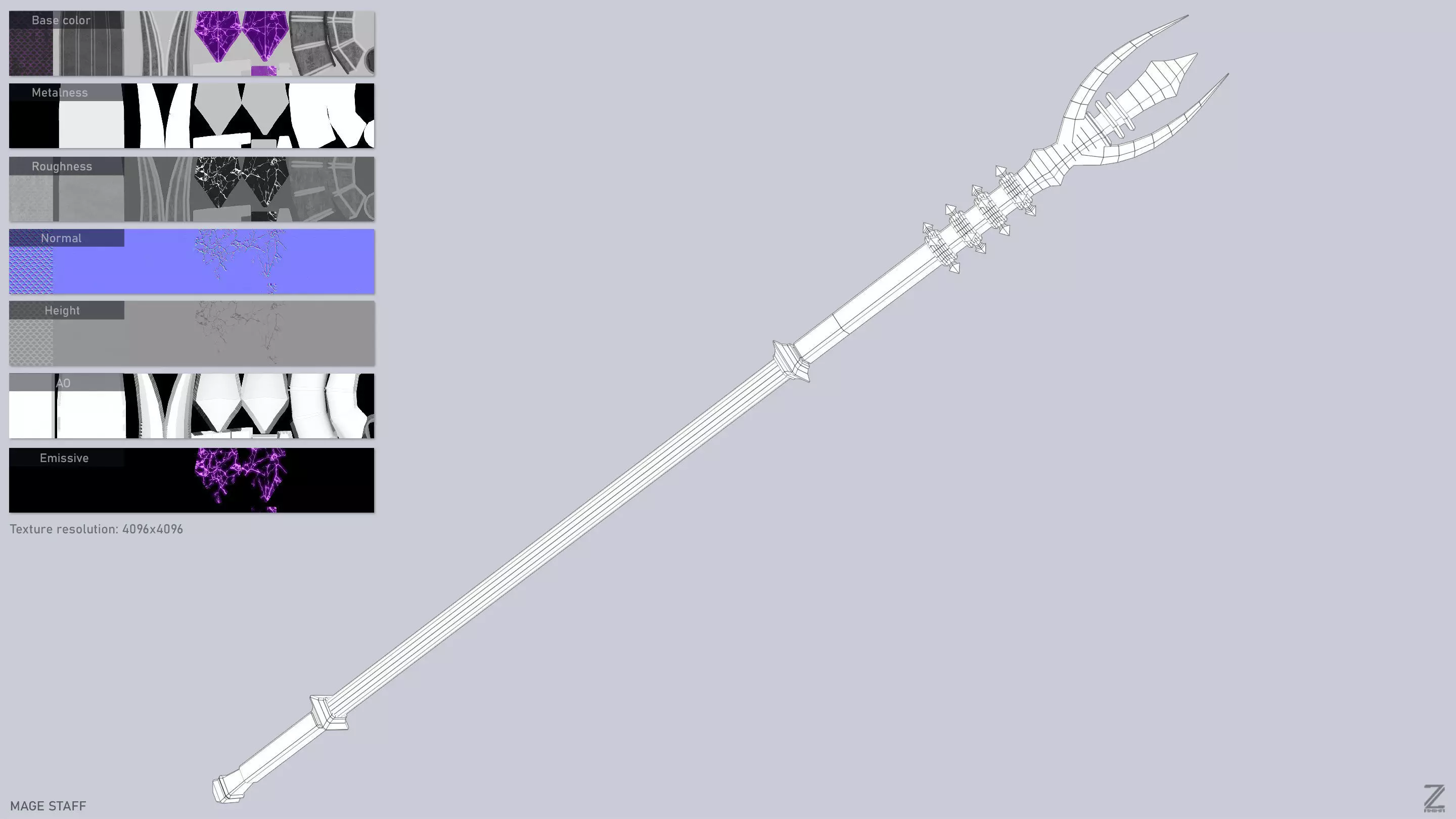 Mage staff Low-poly 3D model_3