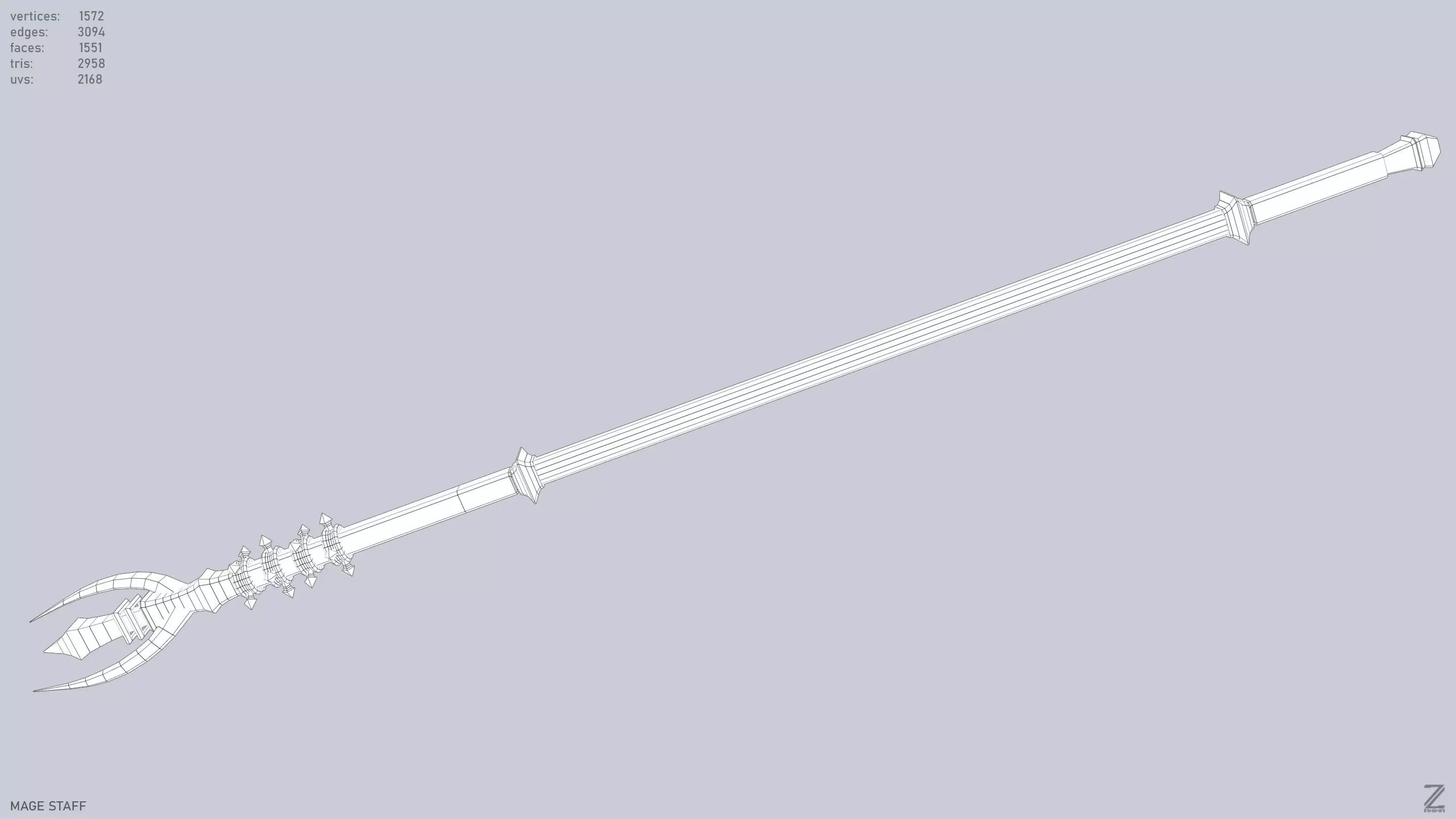 Mage staff Low-poly 3D model_14