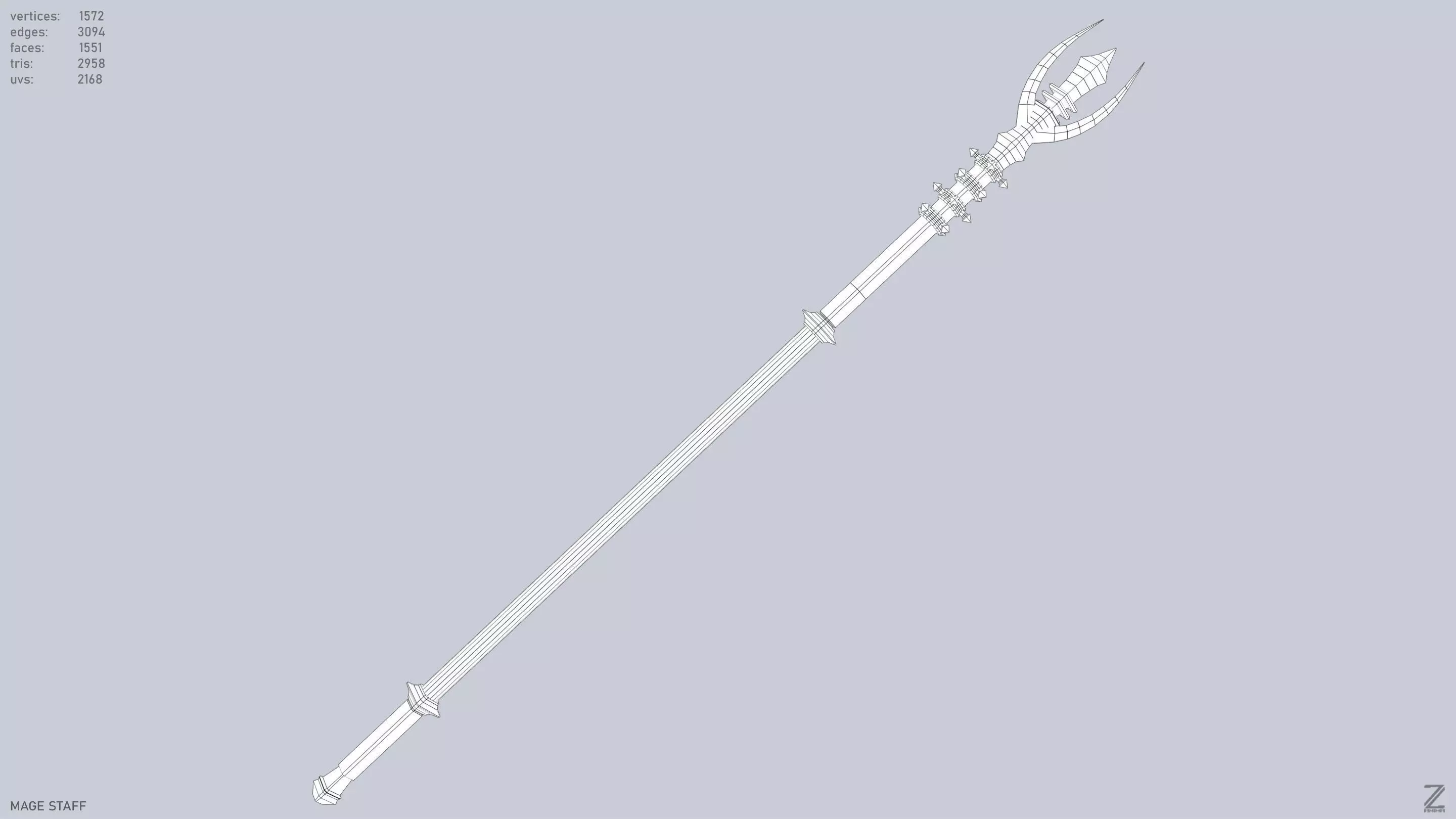 Mage staff Low-poly 3D model_12