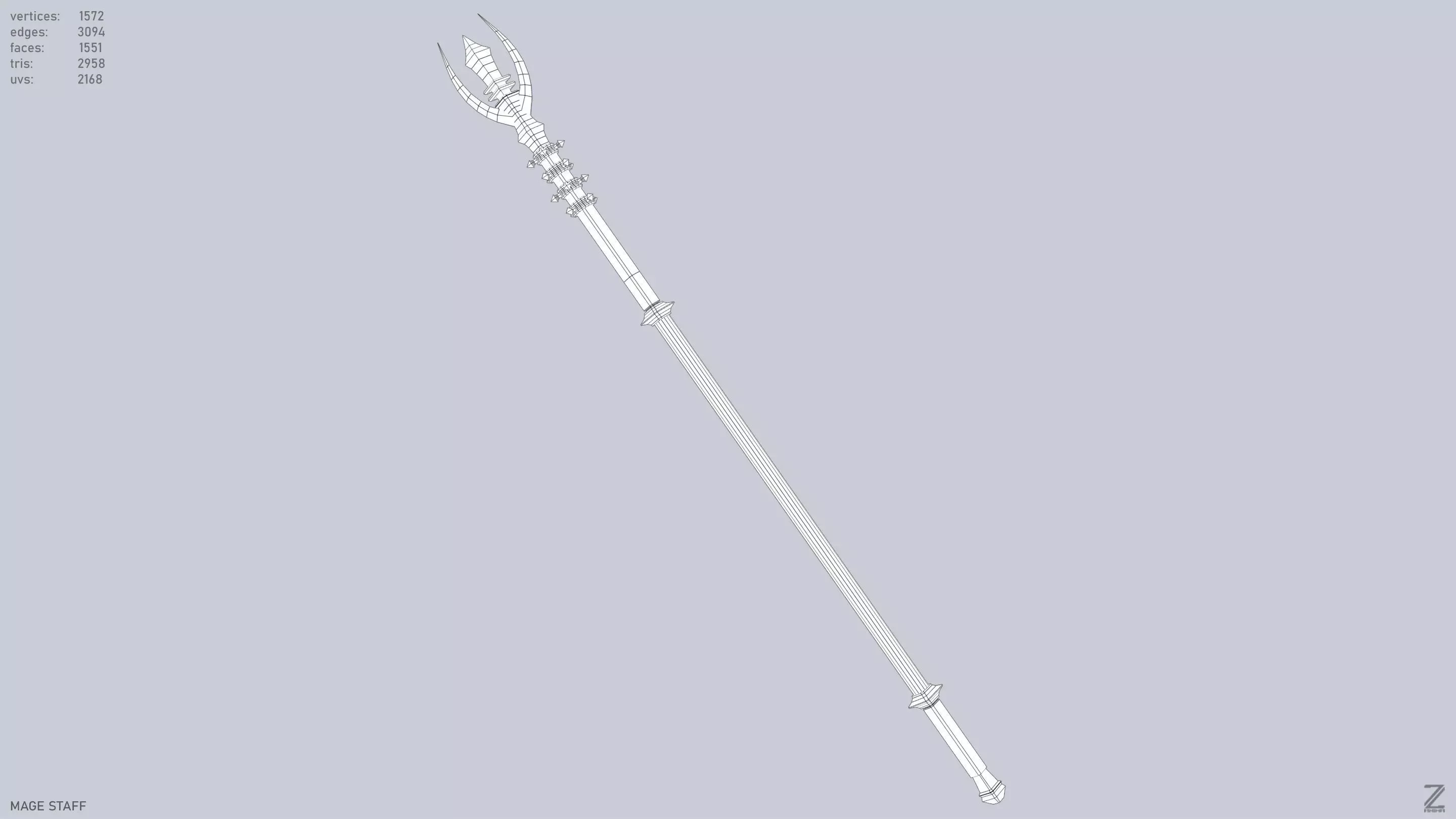 Mage staff Low-poly 3D model_10