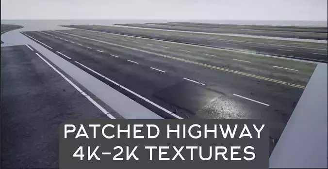 Modular Patched 4-Lane Highway Roads 4K-2K Low-poly 3D model