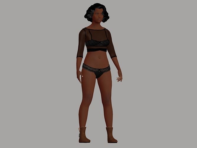 Cute African Girl  Low-poly 3D model