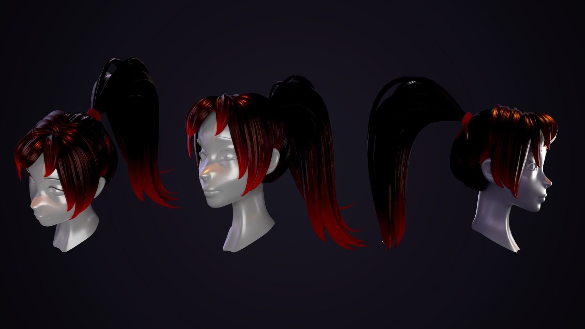 Hair Pack 10 Models Low-poly 3D model_6
