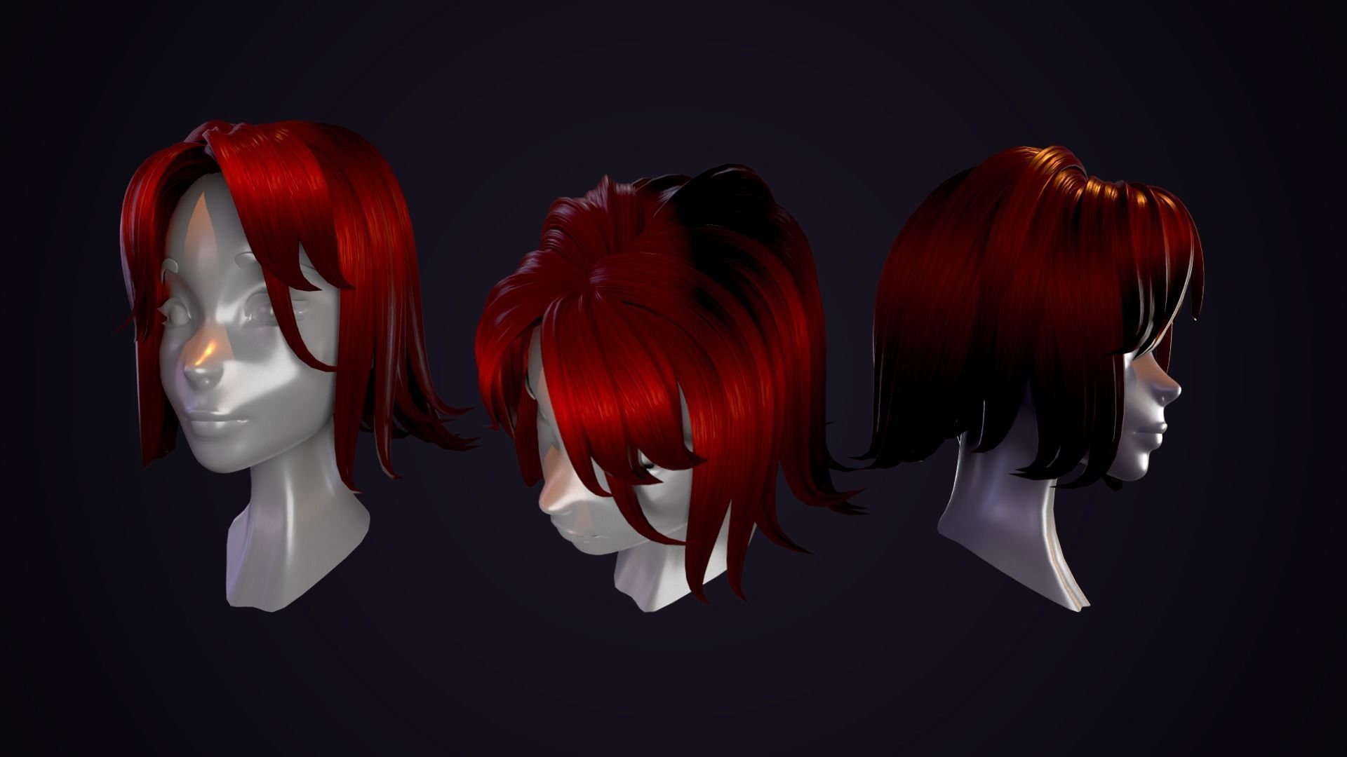 Hair Pack 10 Models Low-poly 3D model_8